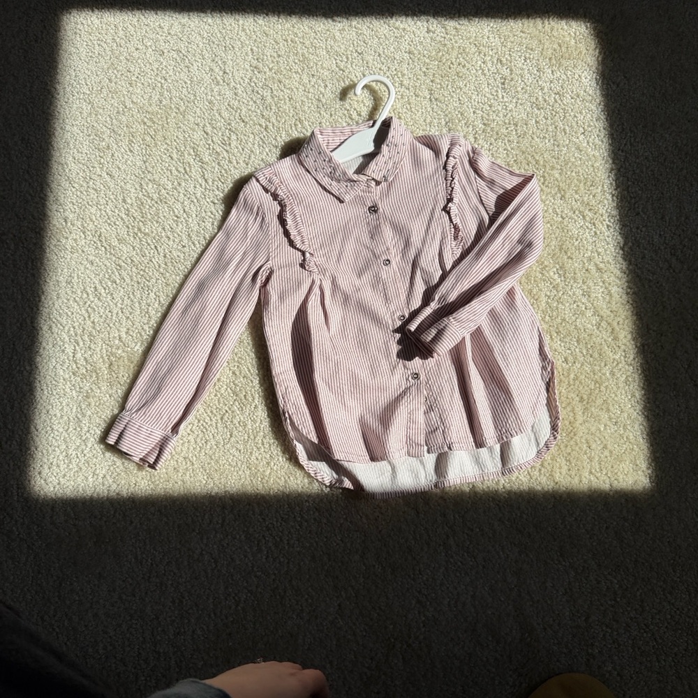 Mayoral Pink and White Striped Ruffle Collar Blouse-3yr 98cm like New